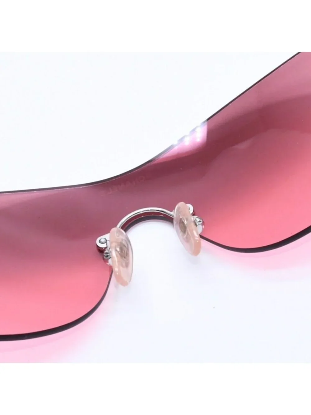 Chanel Rimless Shield Sunglasses Eyewear 120 CC Logo Pink Black